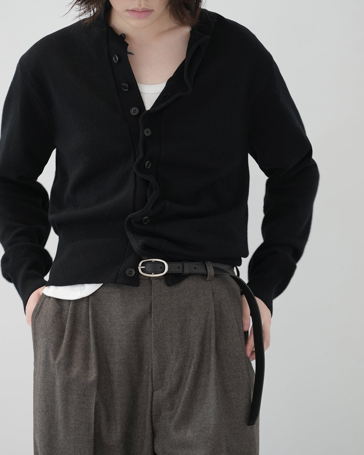 BLACK SCULPTURAL WIRED KNIT SHIRT