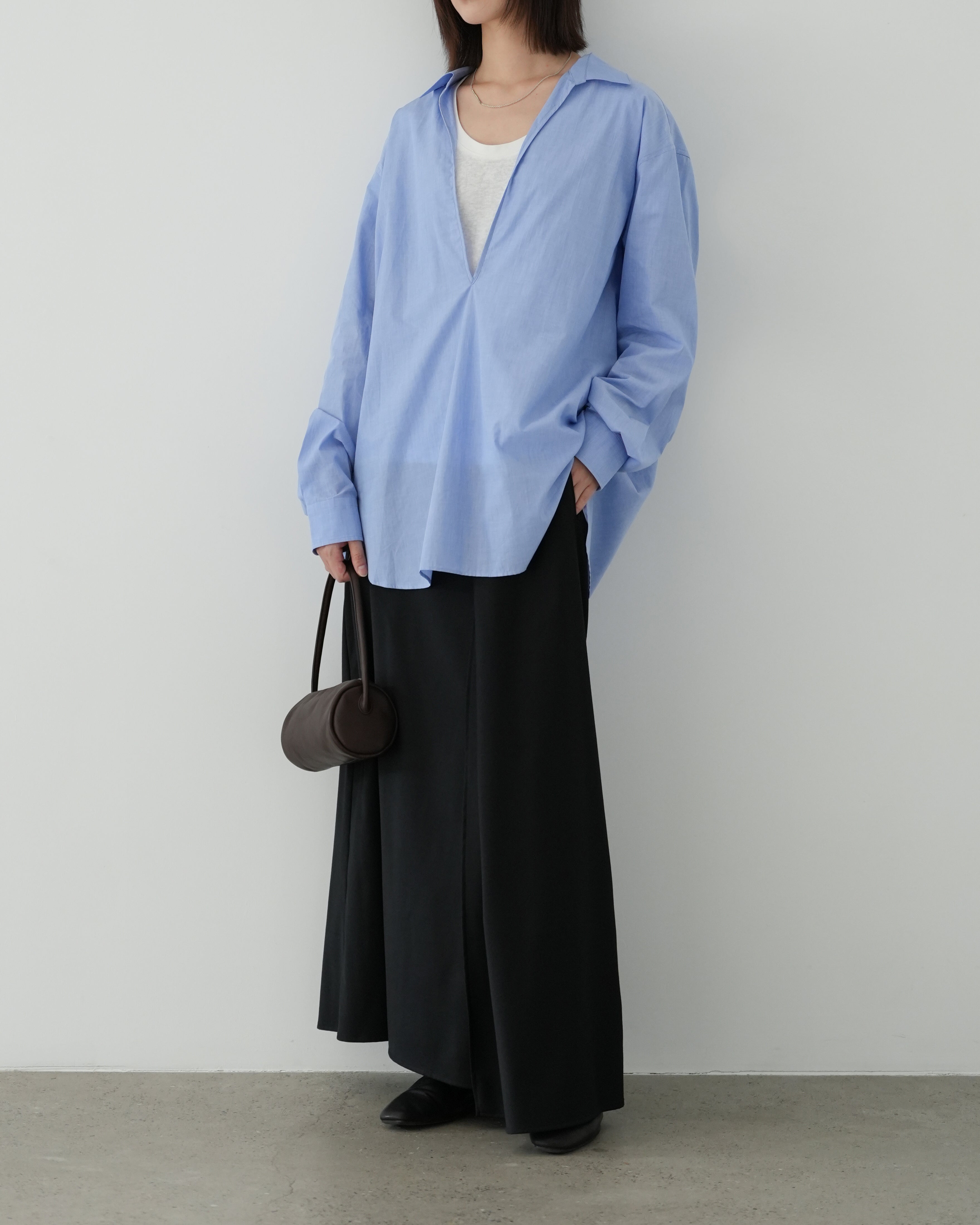 BLUE SMOOTH COTTON OVERSIZED SKIPPER SHIRT