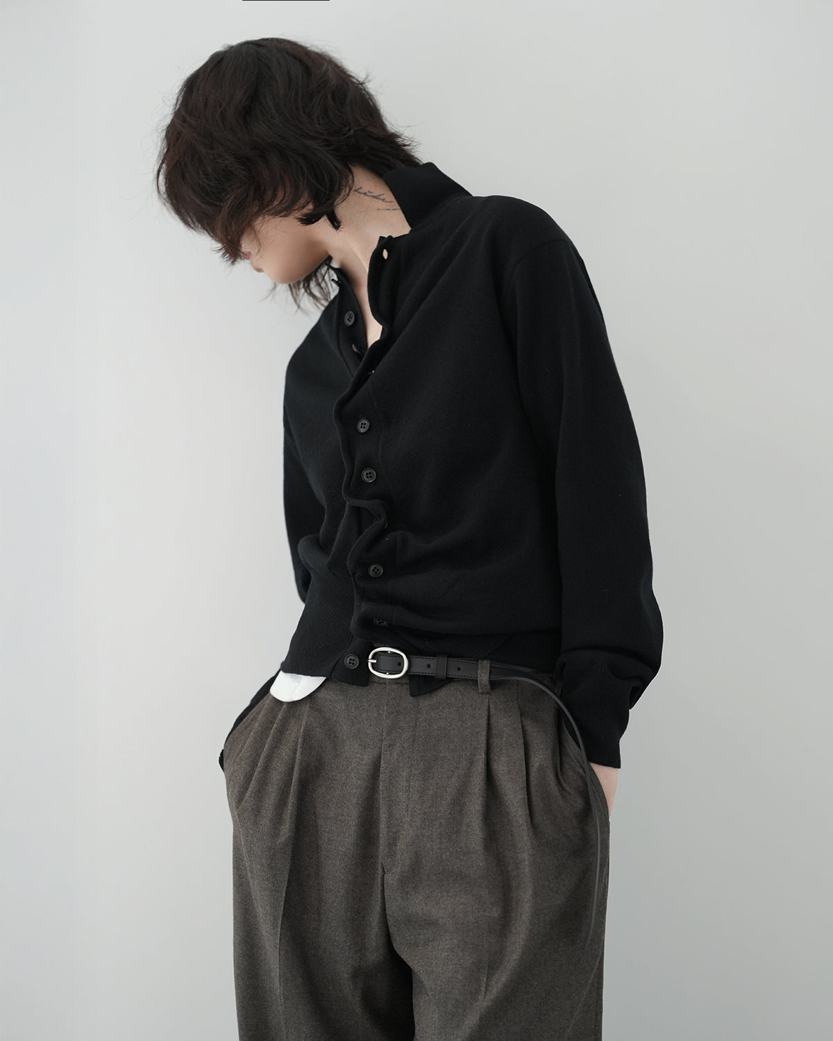 BLACK SCULPTURAL WIRED KNIT SHIRT