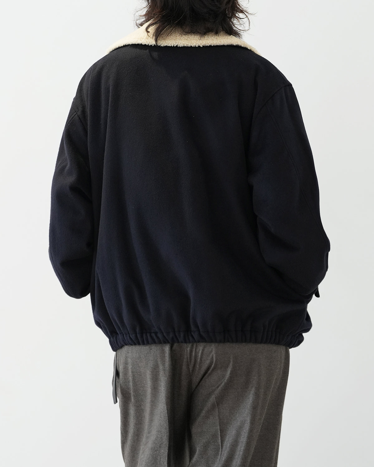 DARK NAVY MOUTON COLLAR WOOL CASHMERE PADDED JACKET