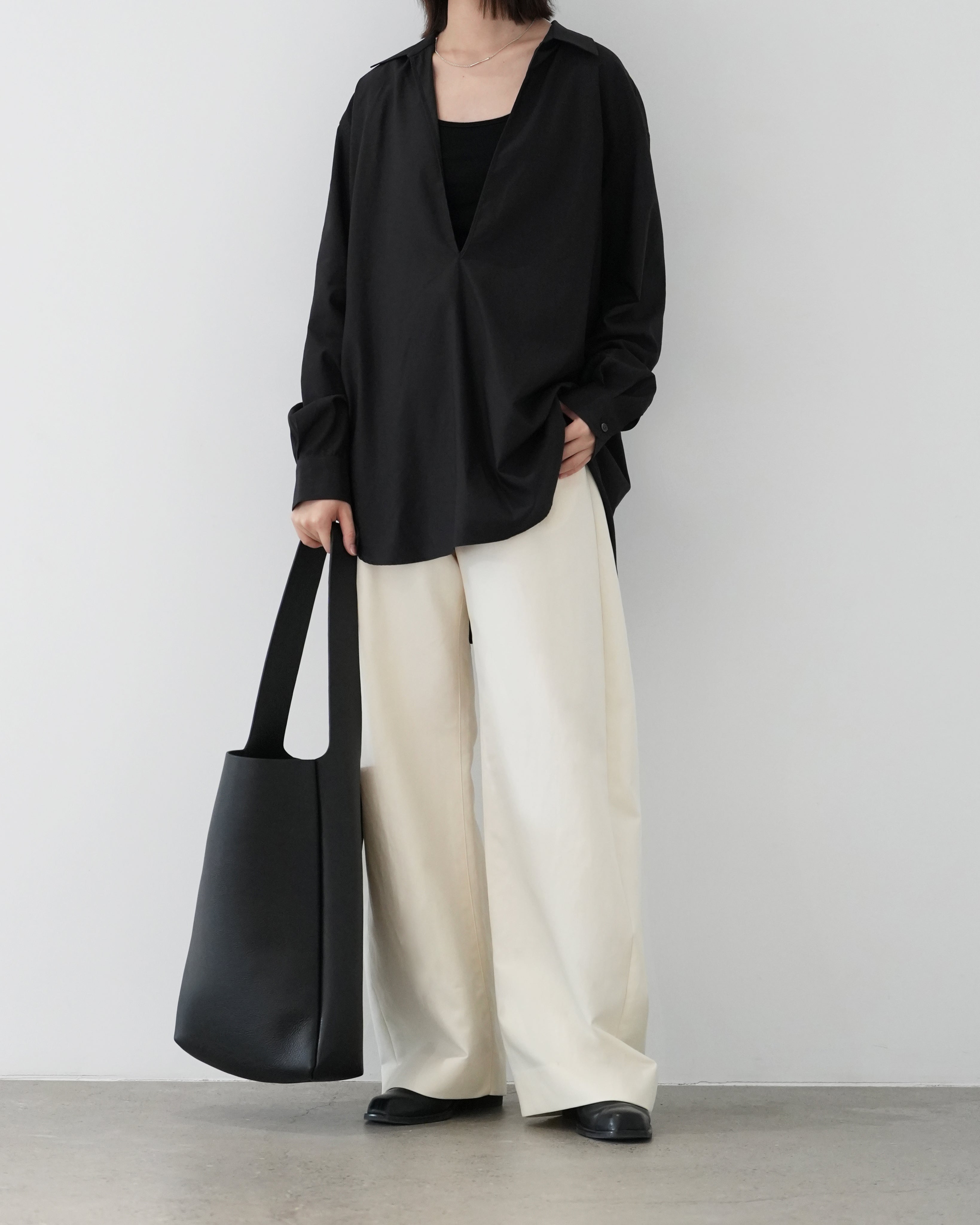 BLACK PIMA COTTON OVERSIZED SKIPPER SHIRT