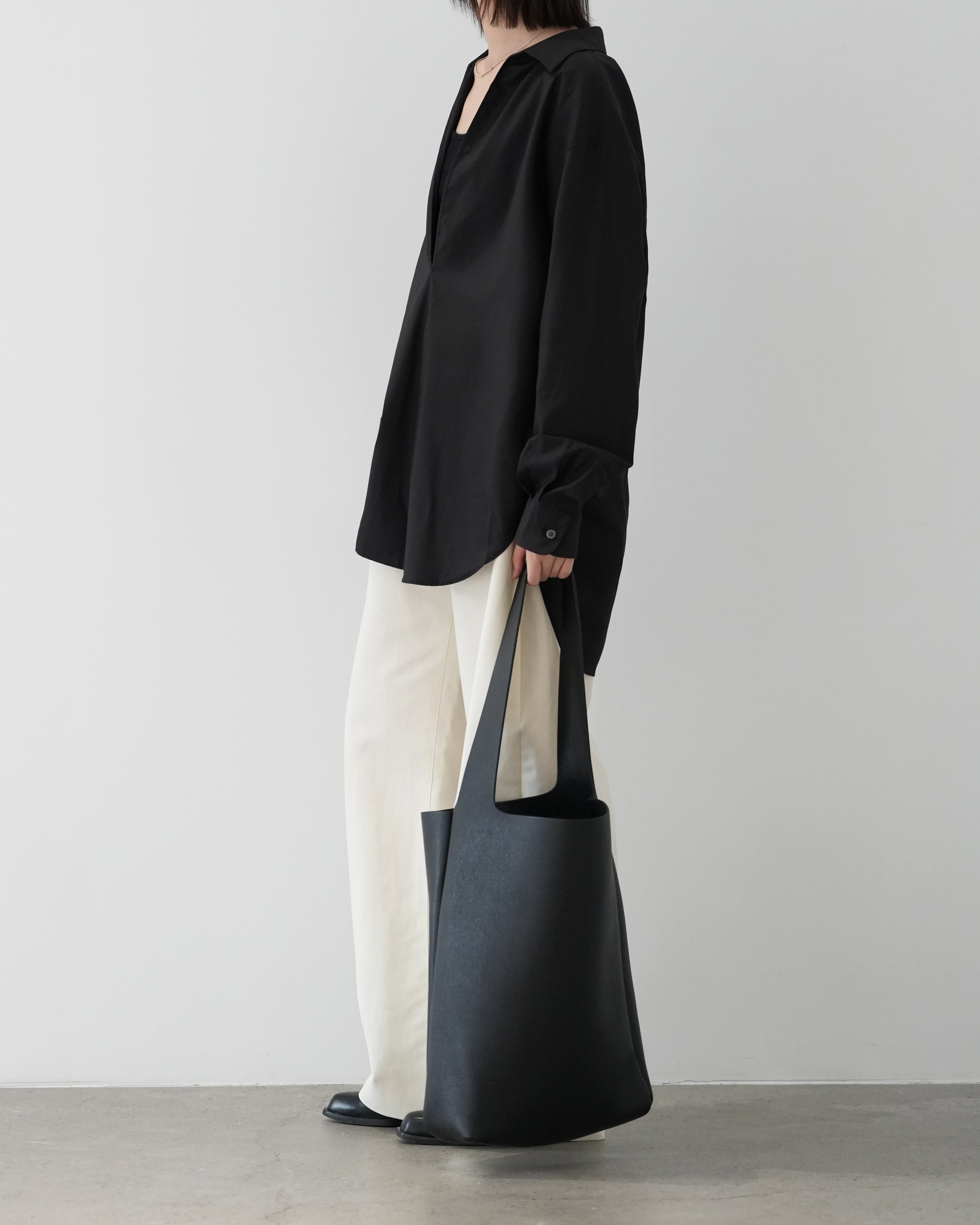 BLACK PIMA COTTON OVERSIZED SKIPPER SHIRT