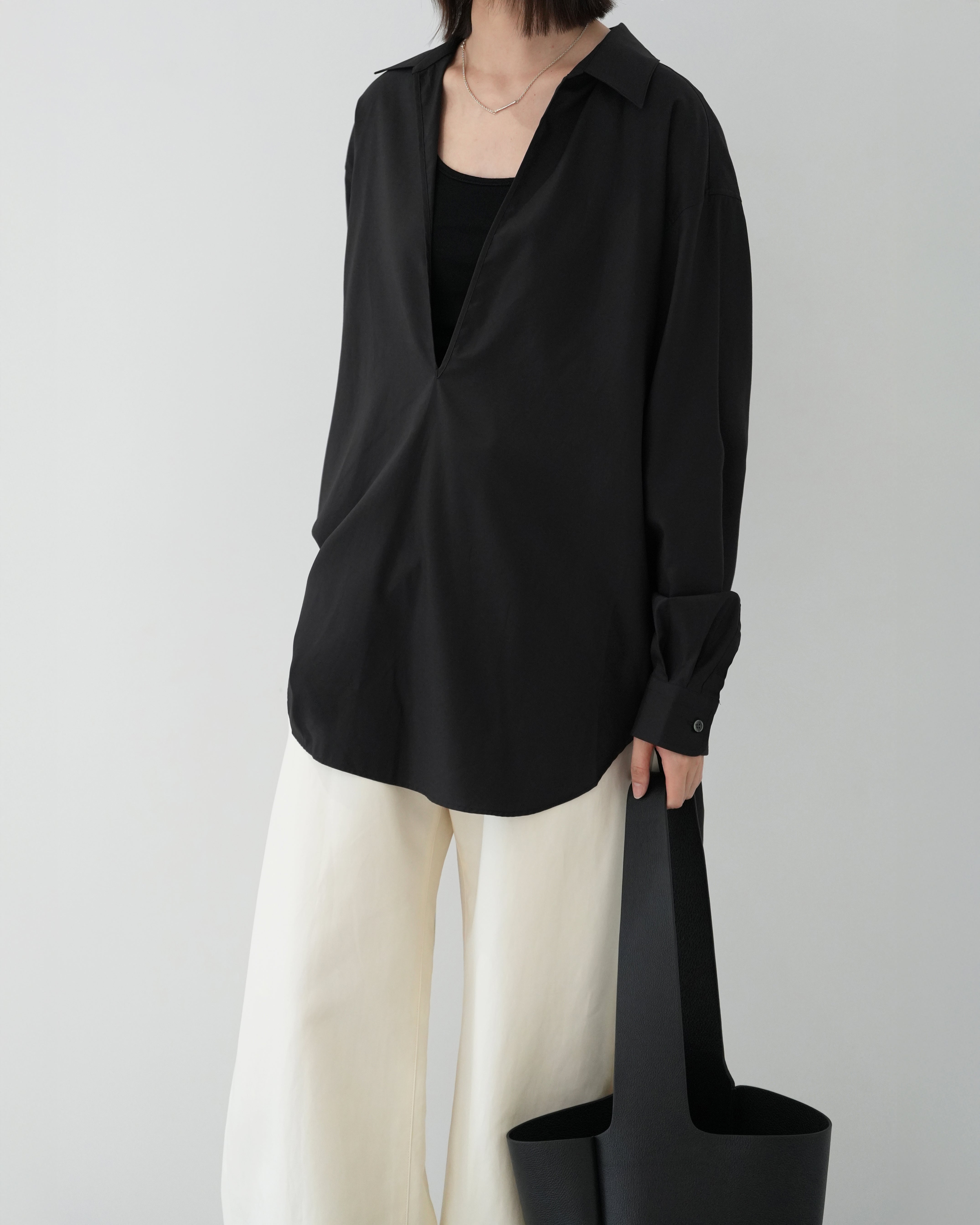 BLACK PIMA COTTON OVERSIZED SKIPPER SHIRT