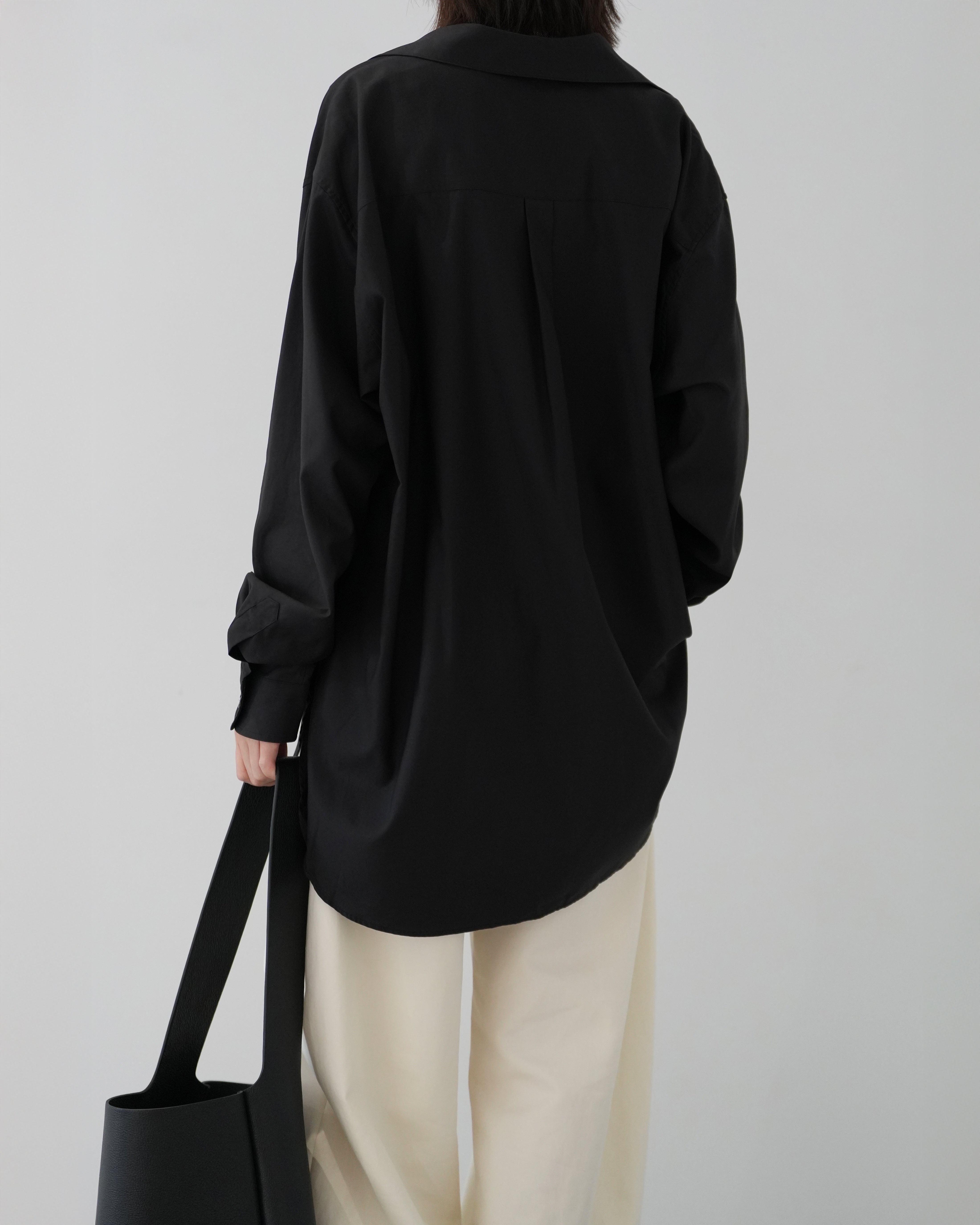 BLACK PIMA COTTON OVERSIZED SKIPPER SHIRT