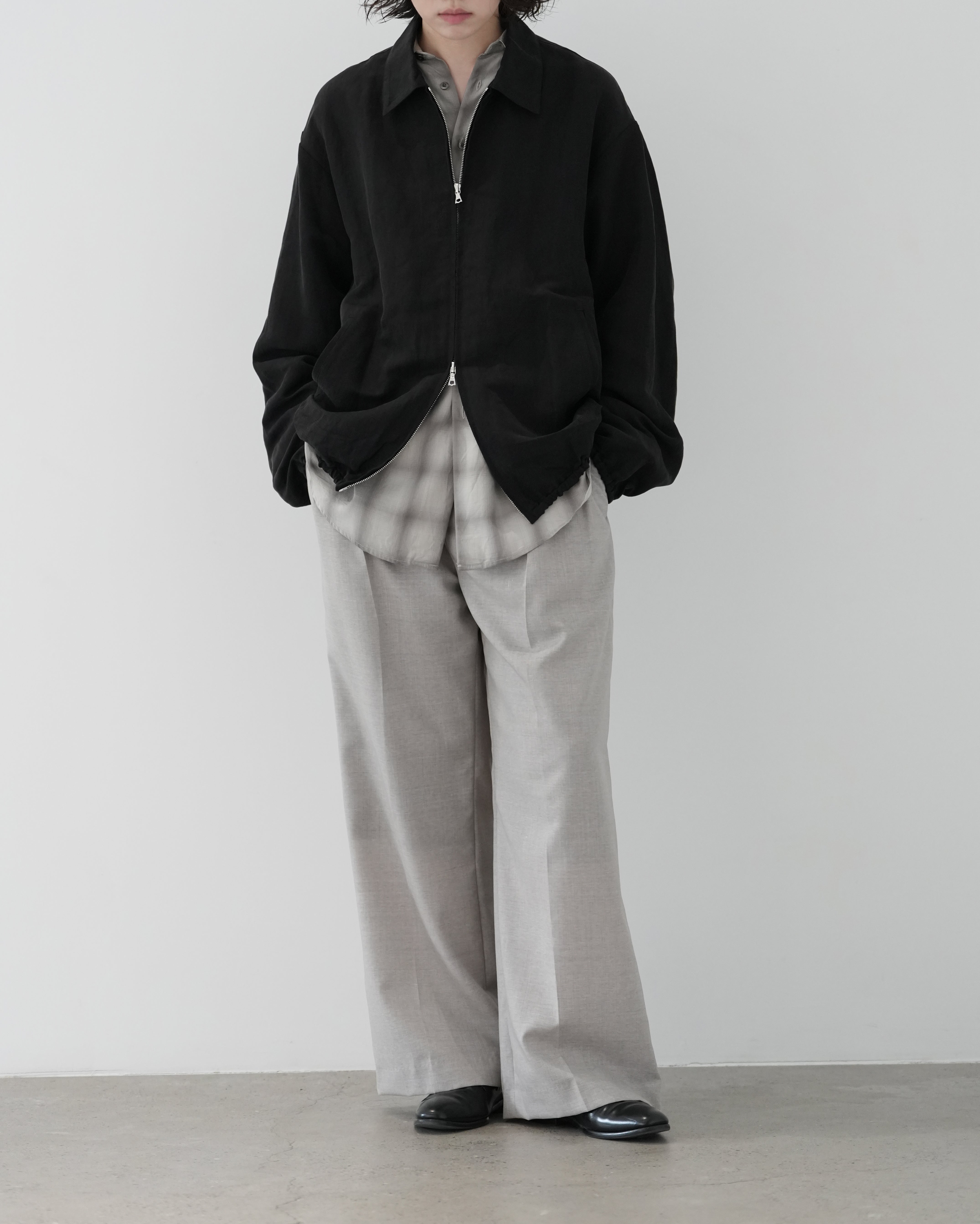 BLACK SILK LINEN TWILL LIGHT ZIP JACKET