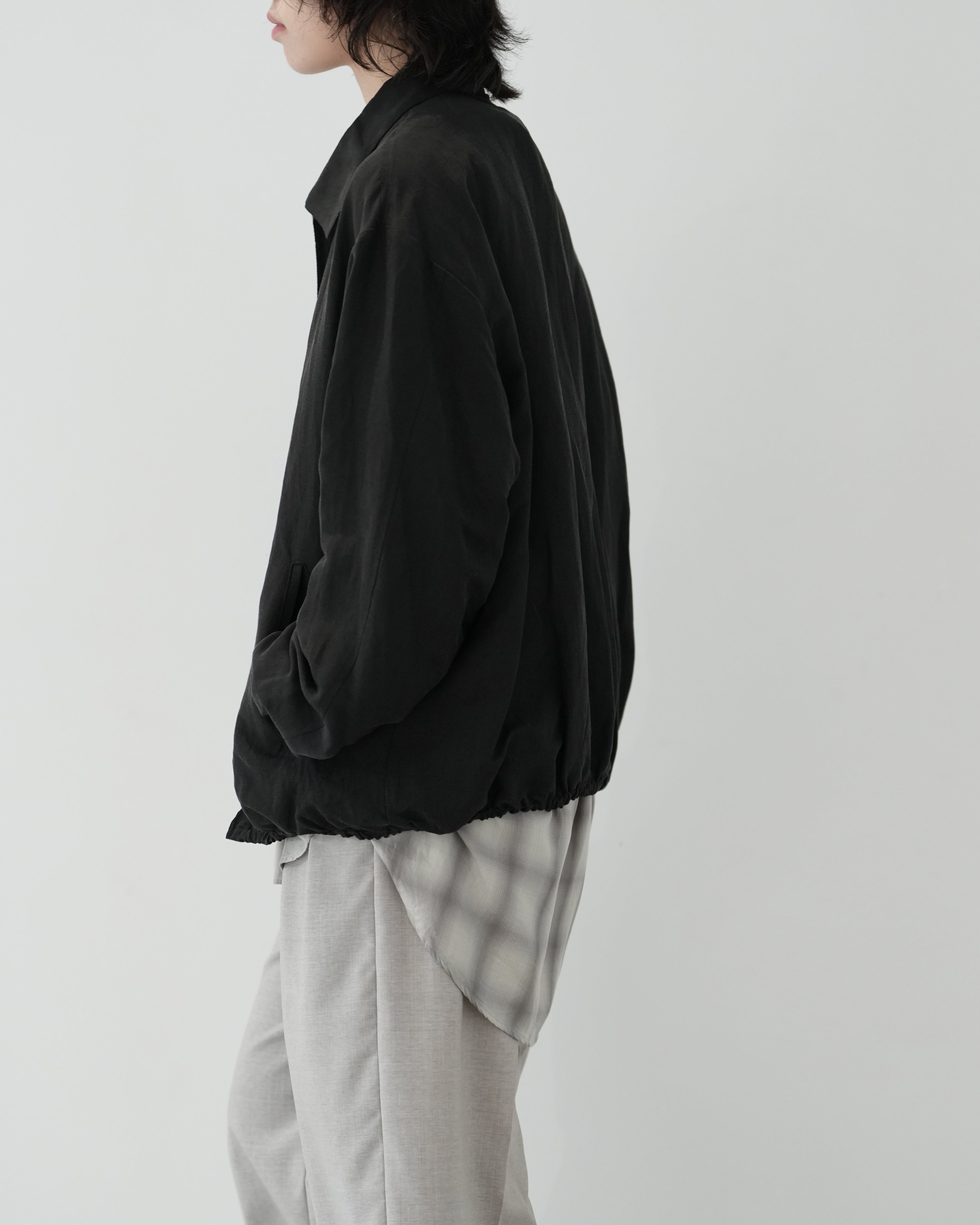 BLACK SILK LINEN TWILL LIGHT ZIP JACKET