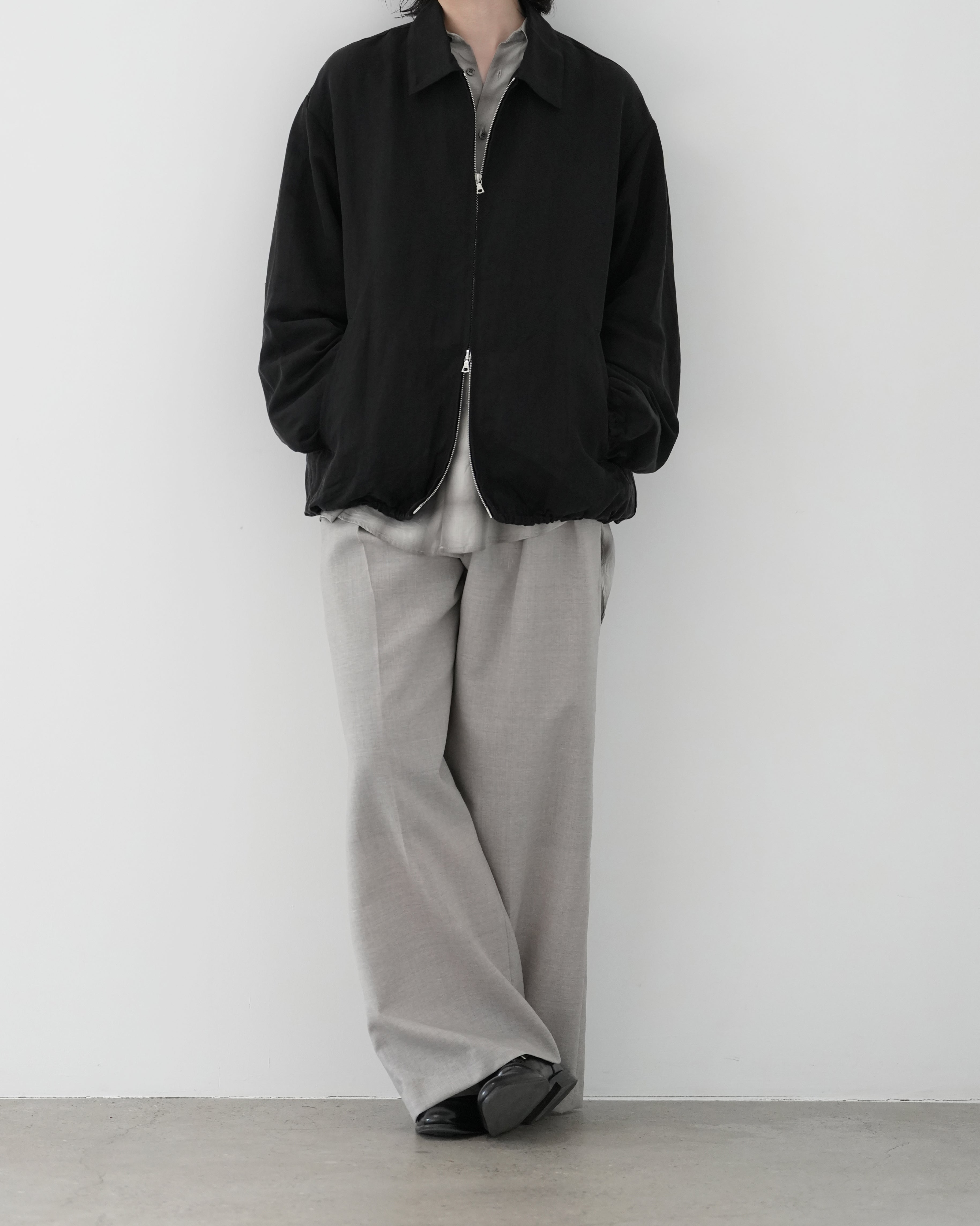 BLACK SILK LINEN TWILL LIGHT ZIP JACKET