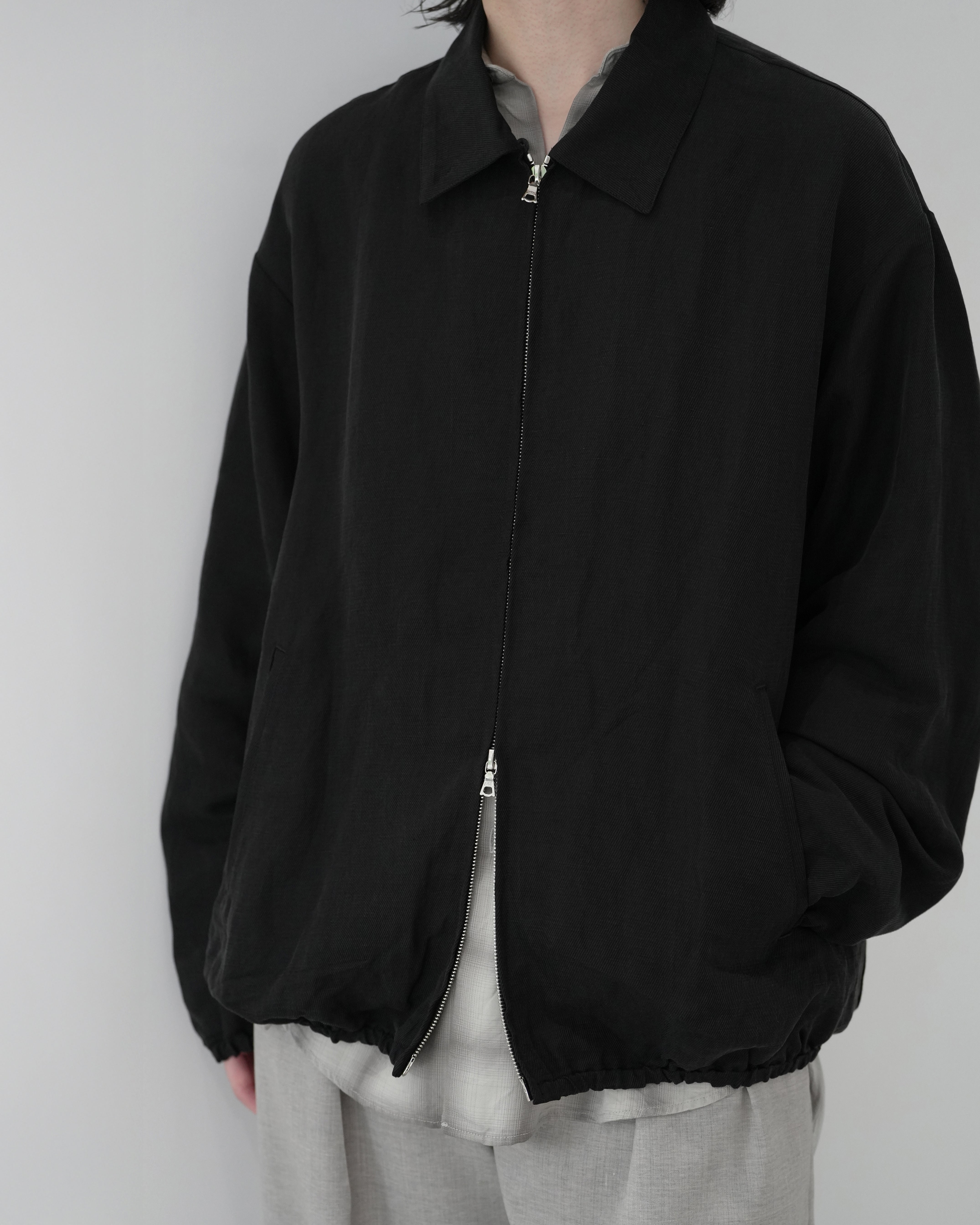 BLACK SILK LINEN TWILL LIGHT ZIP JACKET