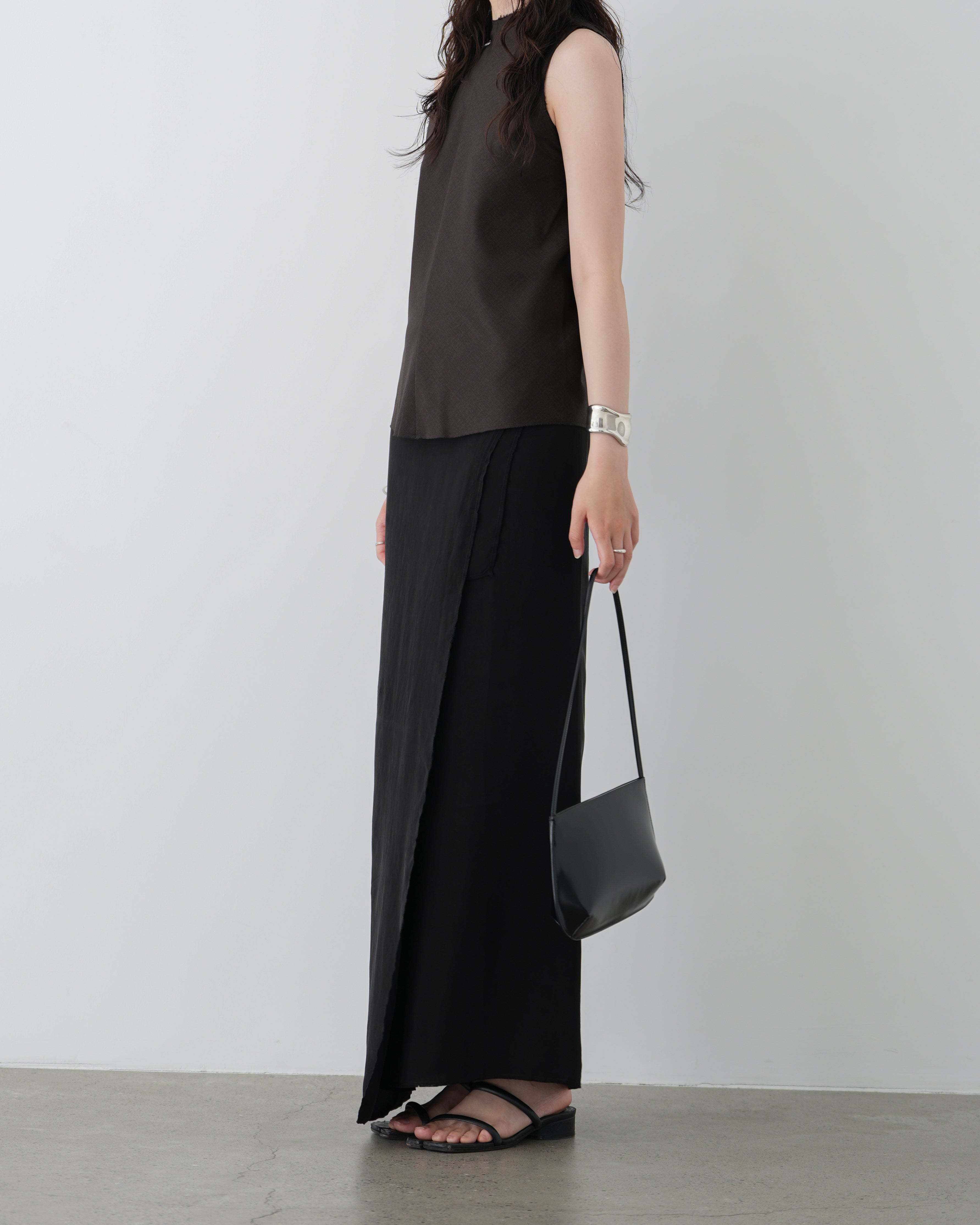 BLACK CUPRO WRAP SKIRT