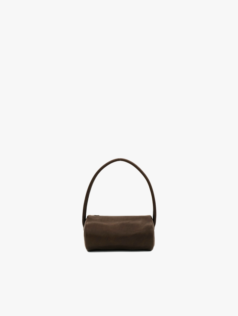 DARK BROWN COW LEATHER ONE HANDLE CYLINDER BAG GE07