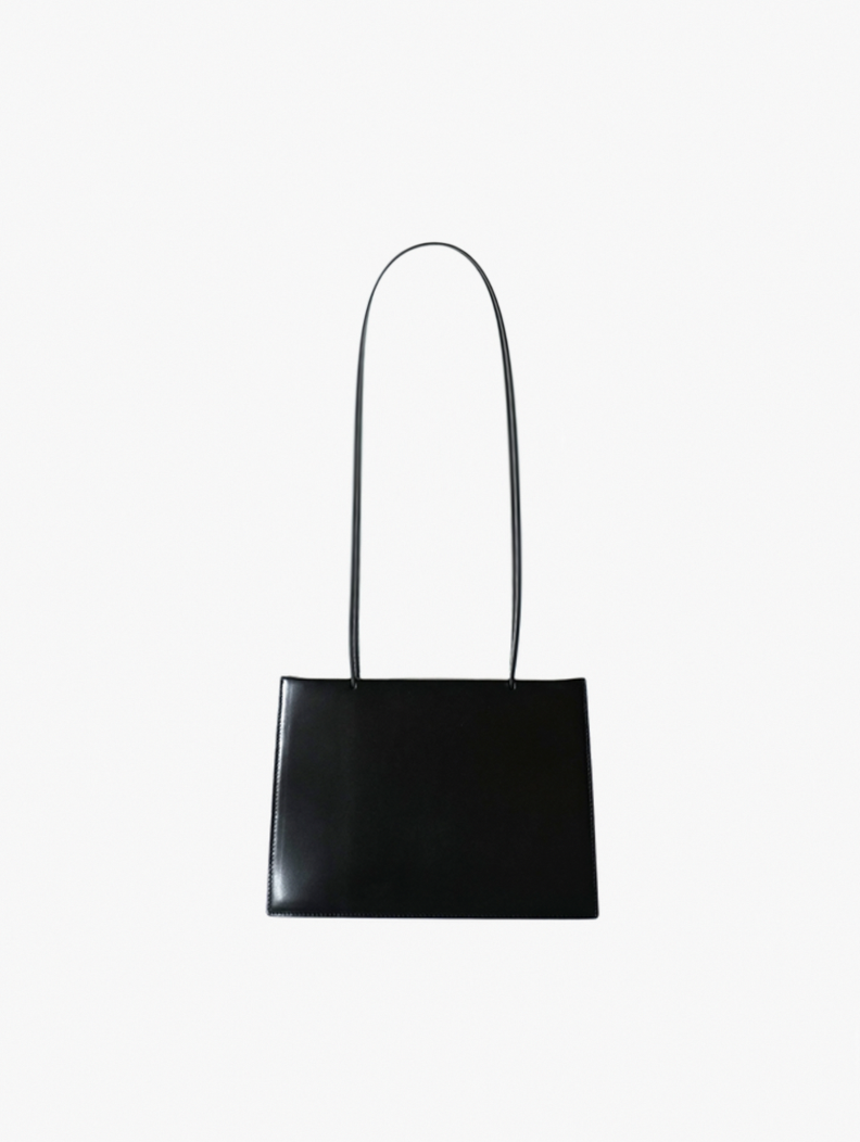 BLACK COW LEATHER SQUARE-SHAPED TOTE BAG LONG HANDLE S GE13