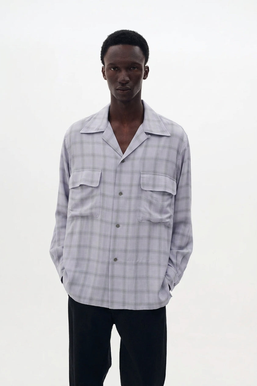 GRAY MODAL PLAID OPEN COLLAR SHIRT