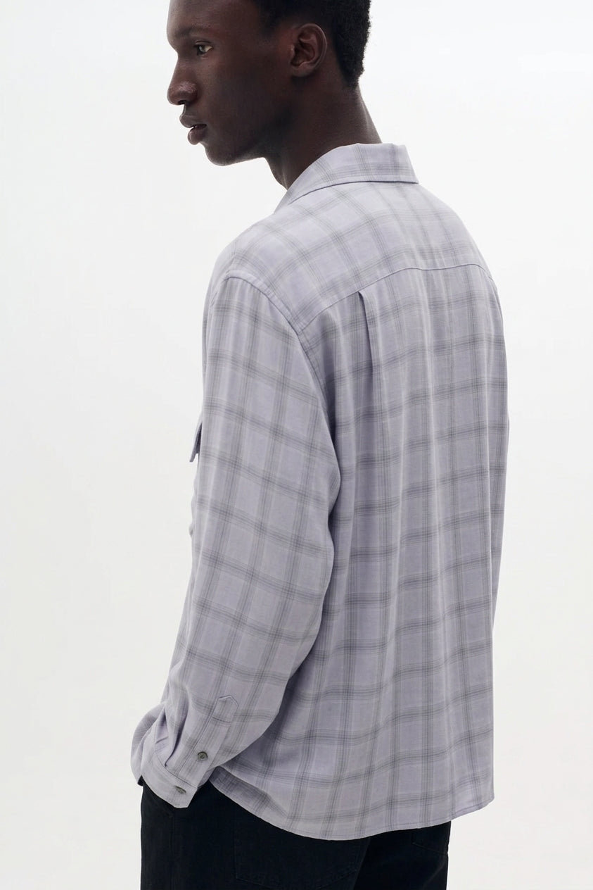 GRAY MODAL PLAID OPEN COLLAR SHIRT