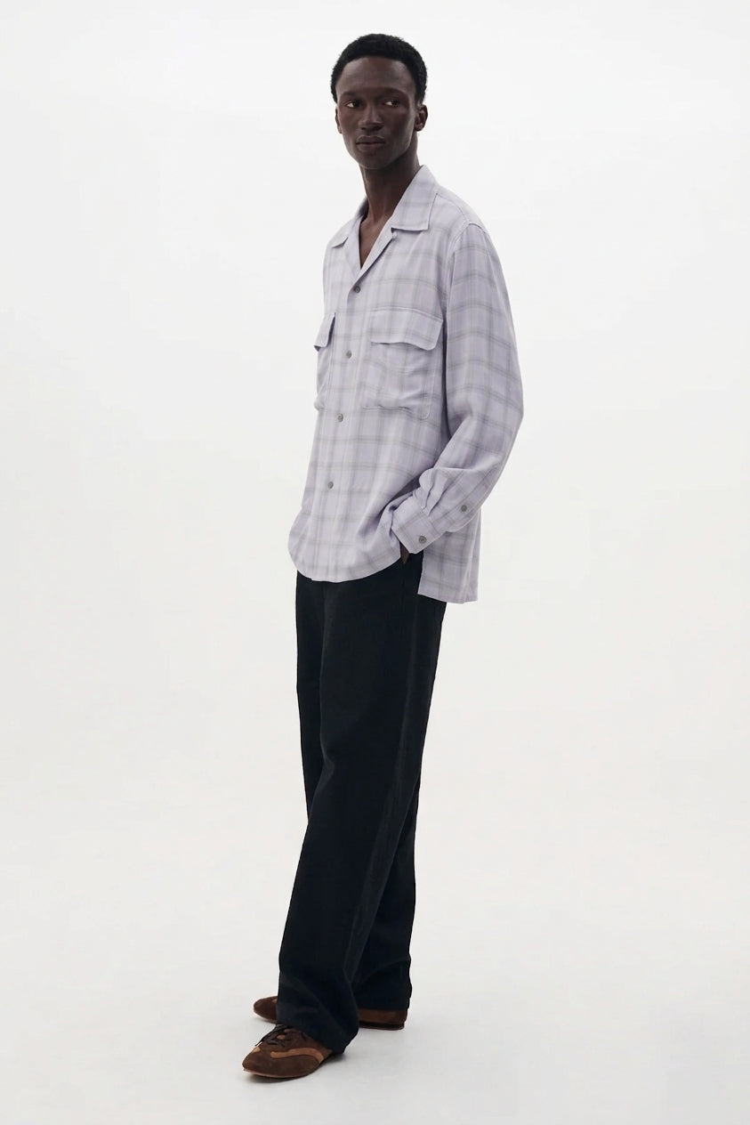 GRAY MODAL PLAID OPEN COLLAR SHIRT