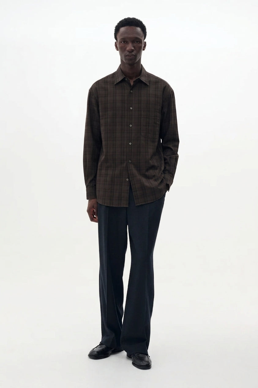 DARK GRAY COTTON RAYON PLAID RELAX SHIRT