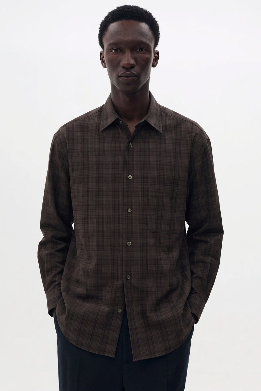 DARK GRAY COTTON RAYON PLAID RELAX SHIRT