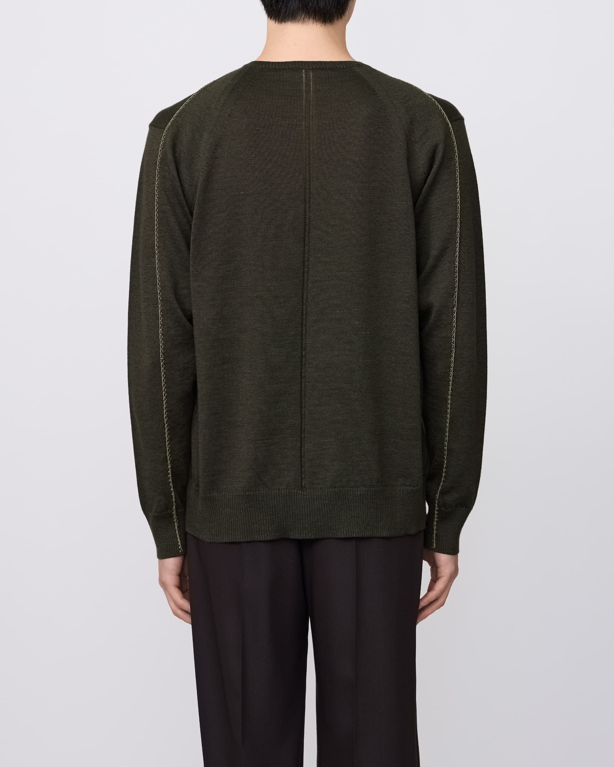 GREEN BROWN EMBROIDERED KNIT PULLOVER