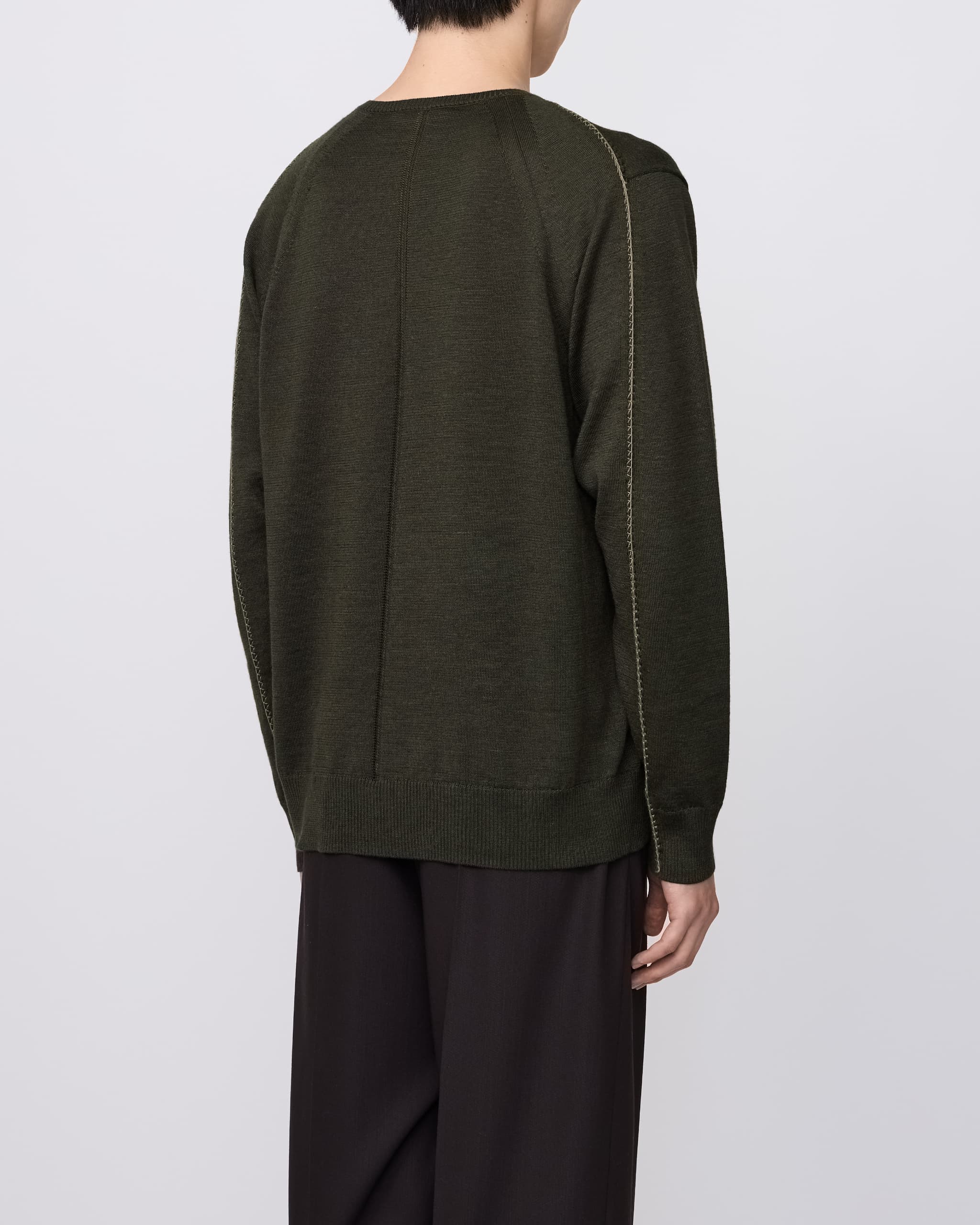 GREEN BROWN EMBROIDERED KNIT PULLOVER