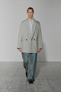 TAUPE GREY TECNO COTTON OVERSIZED PEAK LAPEL LONG JACKET