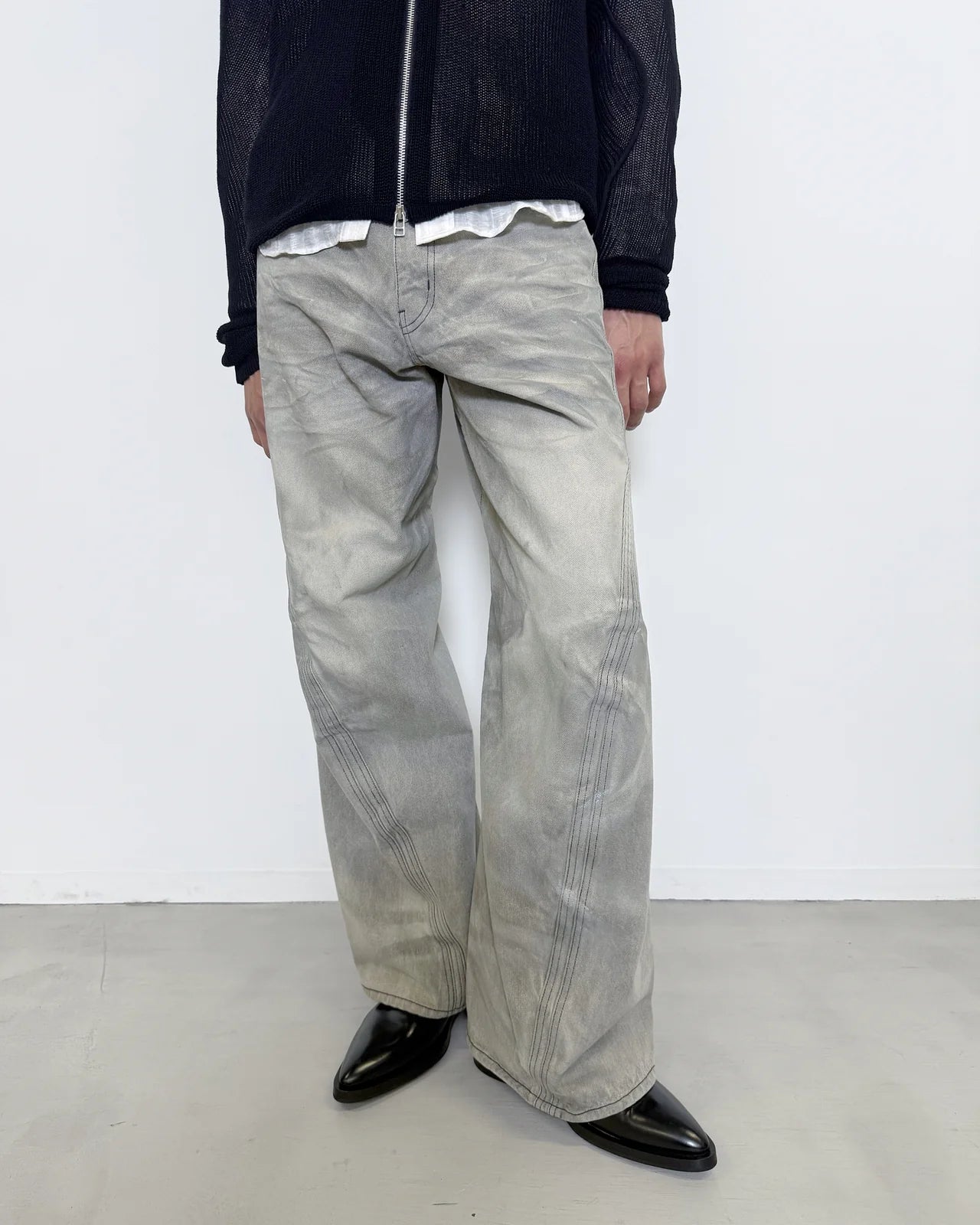 LIGHT FADED GREY 3D TWISTED WIDE LEG JEANS