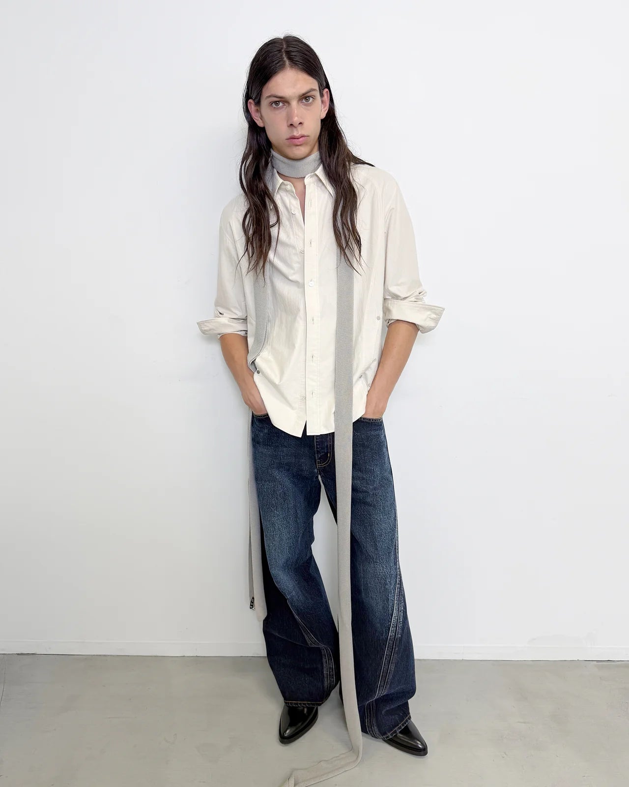 DARK FADED INDIGO 3D TWISTED WIDE LEG JEANS