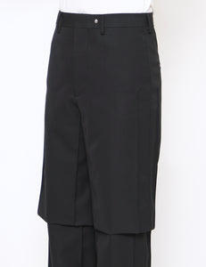 BLACK WOOL DOUBLE LAYERED CUBOID PANTS