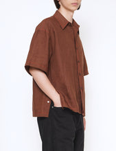 Load image into Gallery viewer, BROWN LINEN CUBOID SHORT SLEEVED OVERSHIRT
