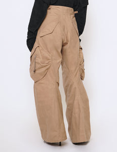 BEIGE 3D TWISTED CARGO PANTS