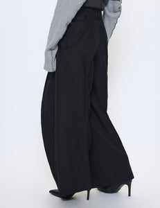 BLACK S-CURVED WIDE LEG UTILITY TROUSERS