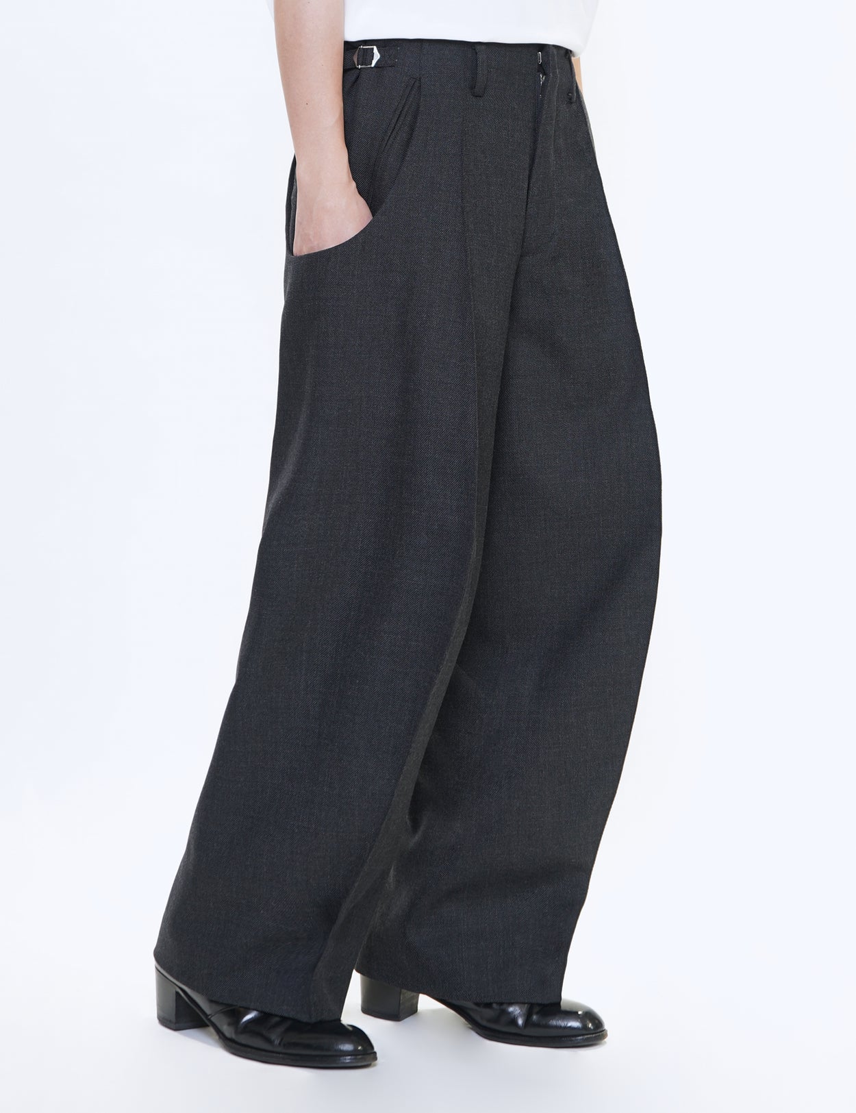 CHARCOAL S-CURVED WIDE LEG UTILITY TROUSERS