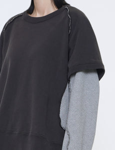 DARK BROWN PANELLED LAYER CREW NECK SWEATSHIRT