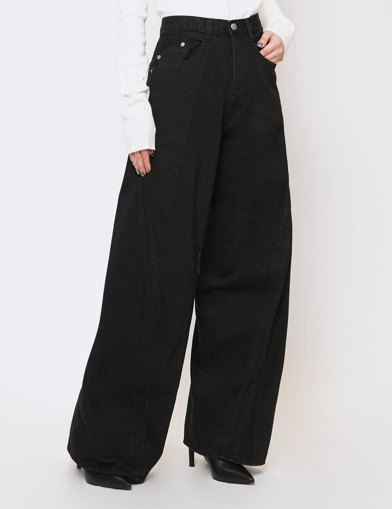 FADED BLACK 3D TWISTED WIDE LEG JEANS