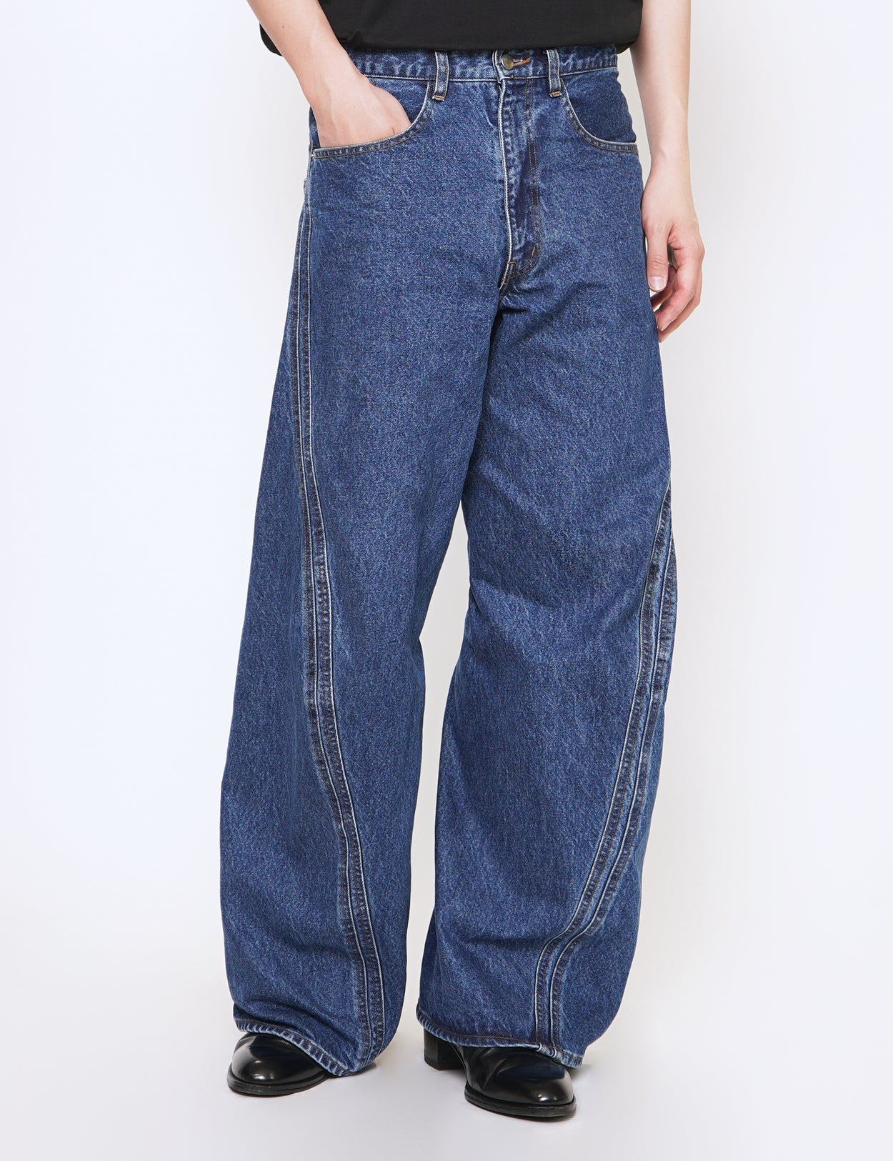 FADED INDIGO 3D TWISTED WIDE LEG JEANS