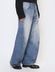 VINTAGE FADED INDIGO 3D TWISTED WIDE LEG JEANS