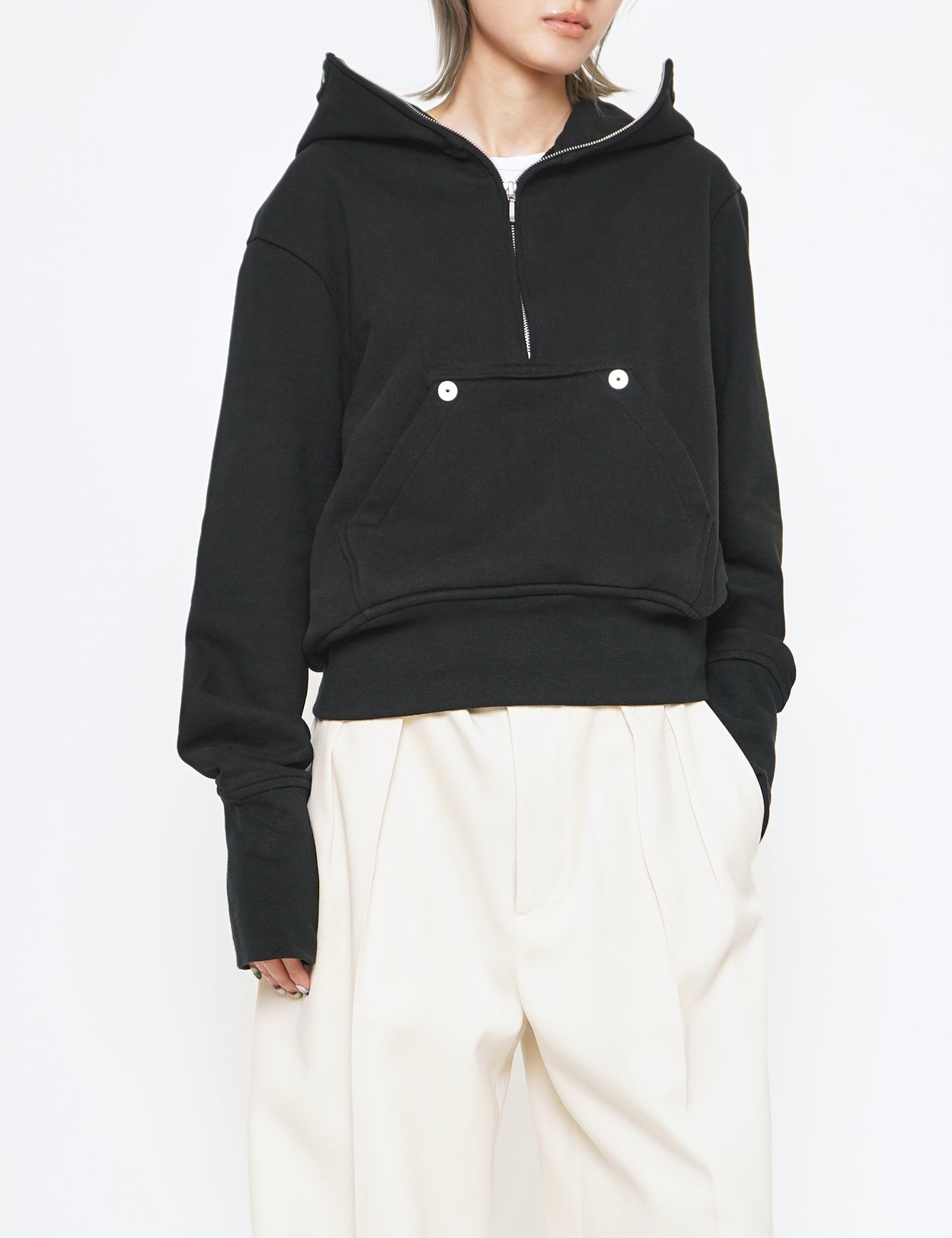 Omar Afridi 23AW HALF ZIP HOODIE BLACK | chidori.co