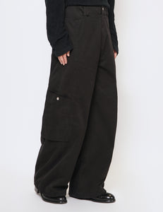 BLACK PURE DYED COTTON PANELLED BONTAN TROUSERS