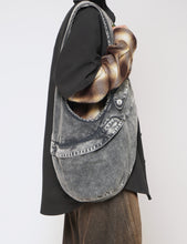 Load image into Gallery viewer, GREY DYED DENIM MIDI LIDIA BAG
