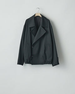 BLACK W/SI SATIN OVERSIZED DOUBLE BREAST BLOUSON