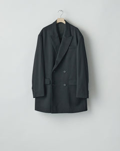 BLACK W/SI SATIN PEAK LAPEL SHORT COAT