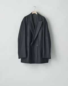 DARK NAVY OVERSIZED PEAK LAPEL LONG JACKET