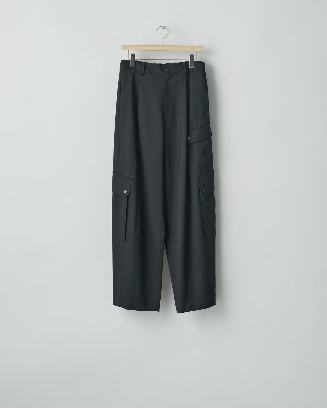 BLACK CARGO POCKET WIDE EASY TROUSERS