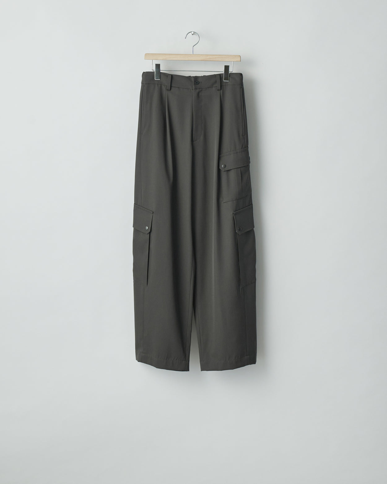 GREY KHAKI CARGO POCKET WIDE EASY TROUSERS