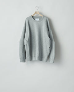 TOP GREY COTTON DOUBLE KNIT TUCKED CREW NECK LS