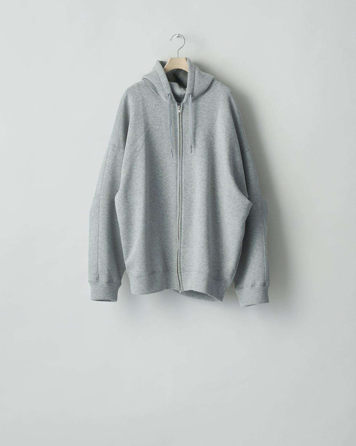 TOP GREY COTTON DOUBLE KNIT TUCKED ZIP HOODY