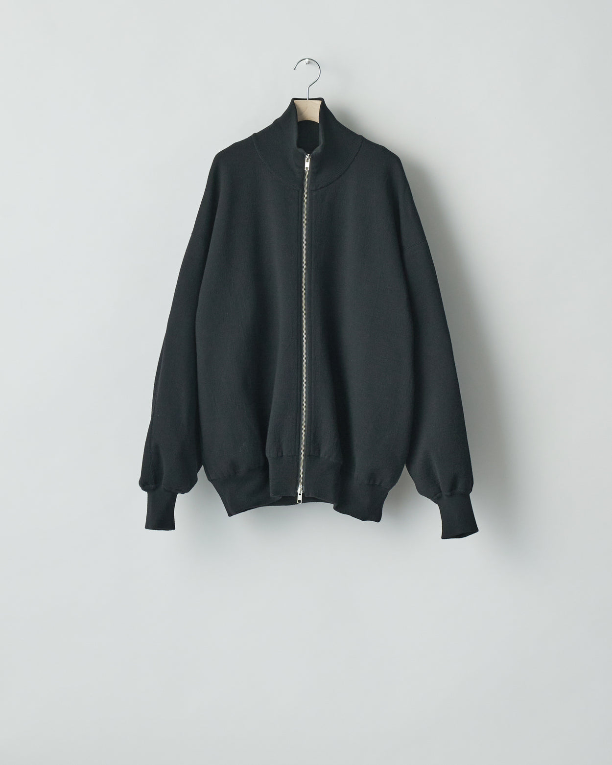 BLACK OVERSIZED DOUBLE KNIT ZIP JACKET