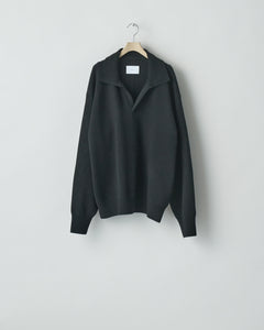 BLACK EXTRA FINE WOOL KNIT SKIPPER LS