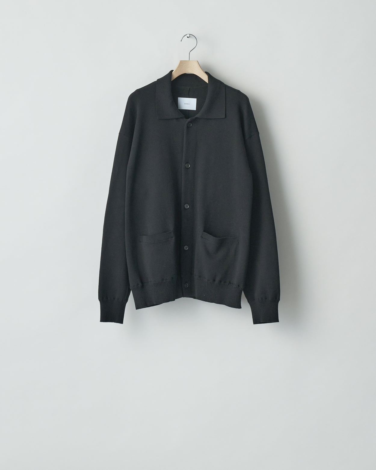 BLACK COTTON SMOOTH KINT COLLARED CARDIGAN