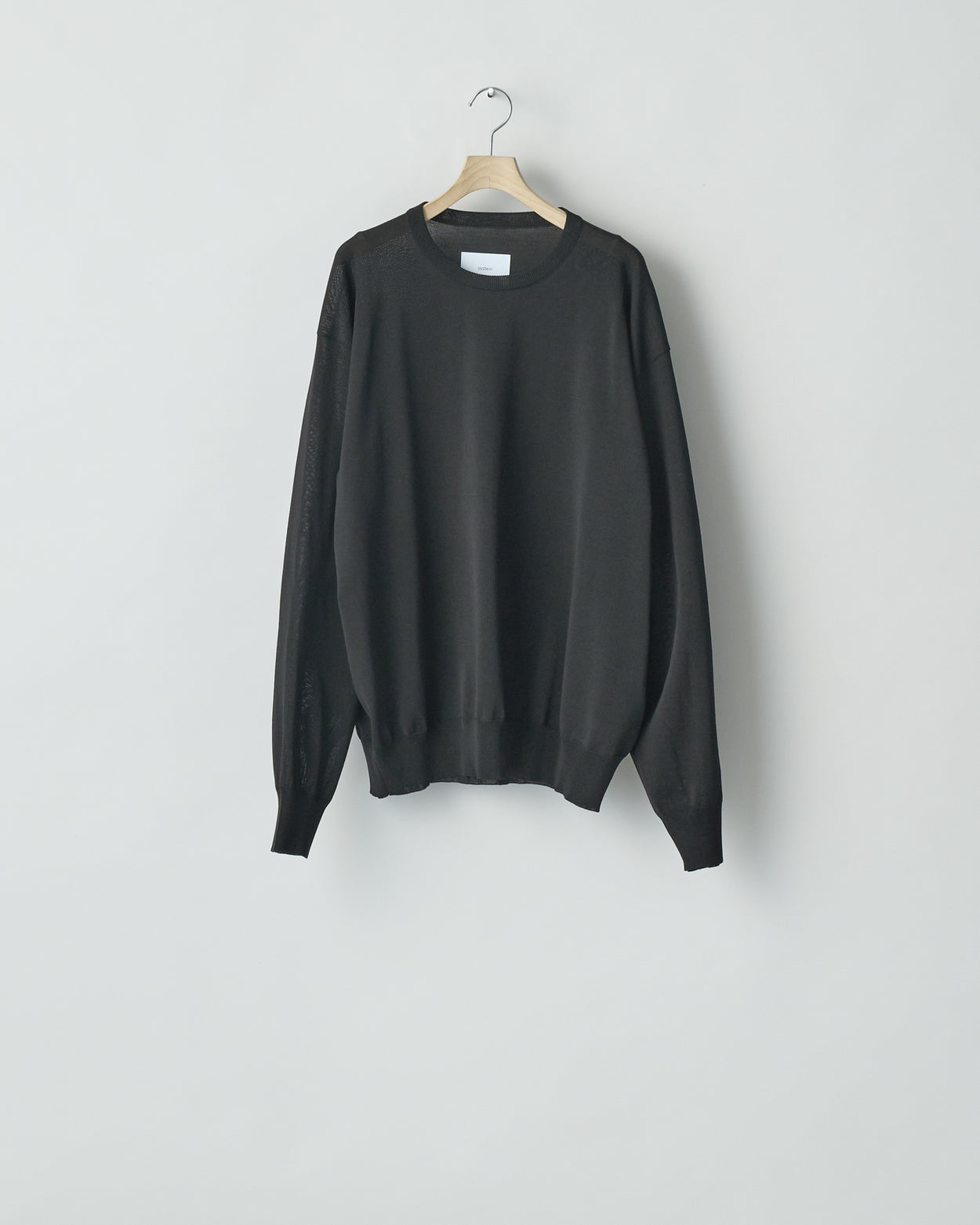 BLACK WOOL SILK KNIT TUCKED LS