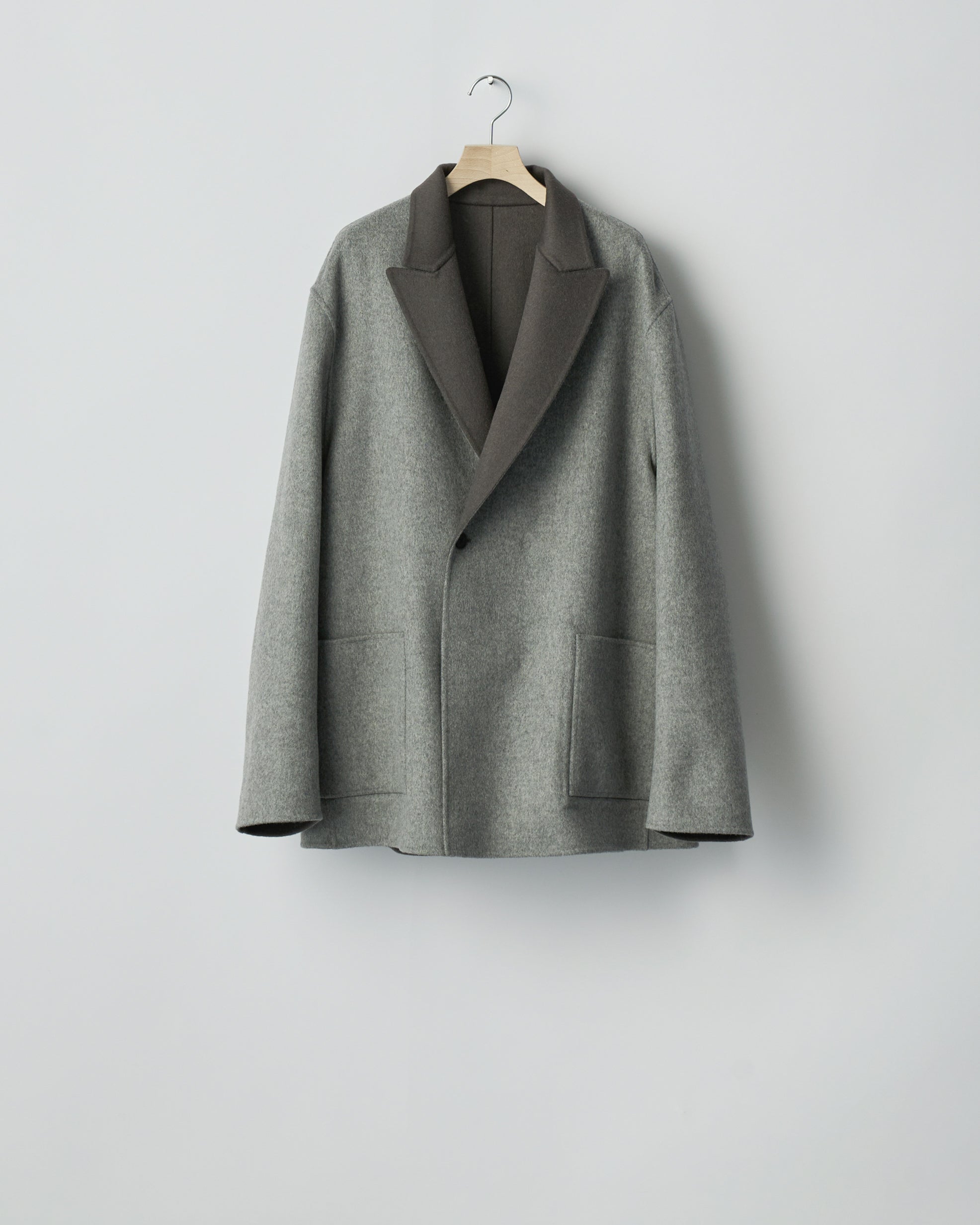 GREY KHAKI x GREY WOOL/CASHMERE REVERSIBLE PEAK LAPEL JACKET