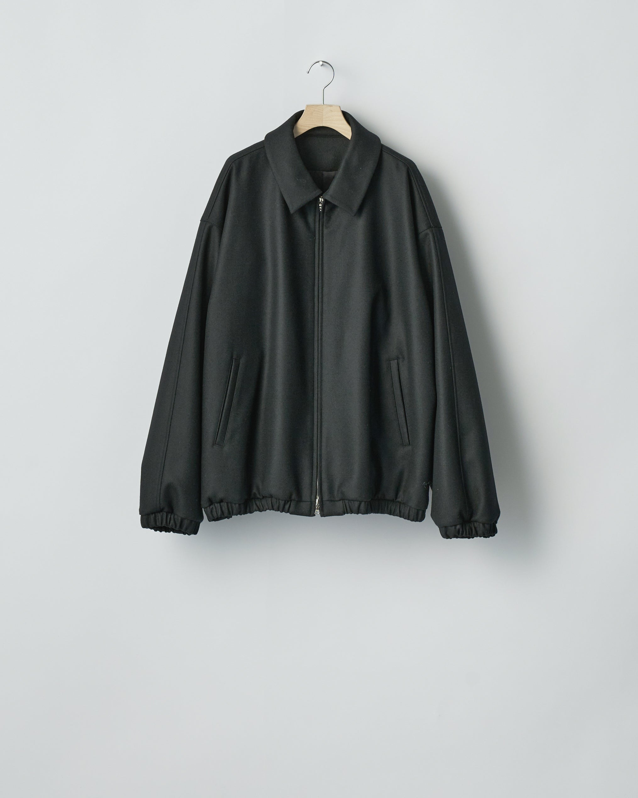BLACK MELTON OVERSIZED ZIP JACKET